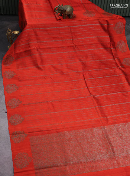 Banarasi raw silk saree orange with allover thread & zari weaves and woven butta border