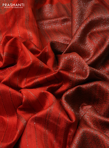 Banarasi raw silk saree orange with allover thread & zari weaves and woven butta border