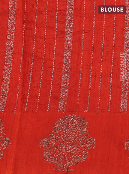 Banarasi raw silk saree orange with allover thread & zari weaves and woven butta border