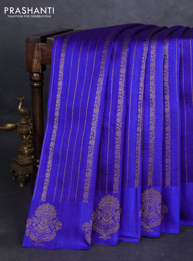 Banarasi raw silk saree blue with allover thread & zari weaves and woven butta border