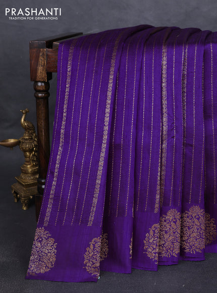 Banarasi raw silk saree violet with allover thread & zari weaves and woven butta border