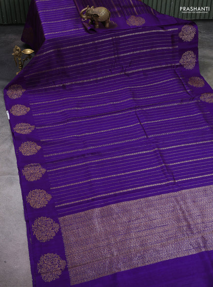 Banarasi raw silk saree violet with allover thread & zari weaves and woven butta border