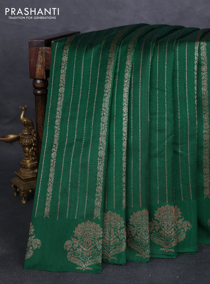 Banarasi raw silk saree green with allover thread & zari weaves and woven butta border