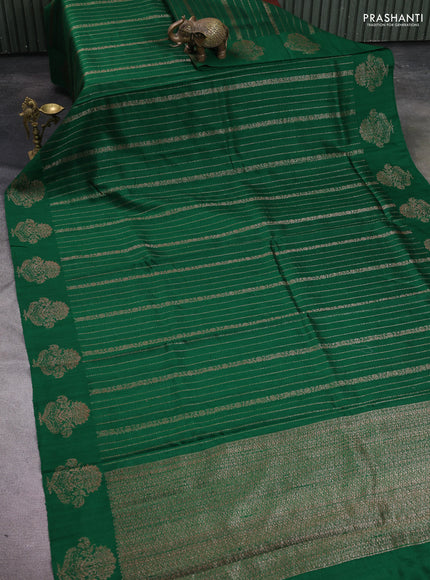 Banarasi raw silk saree green with allover thread & zari weaves and woven butta border