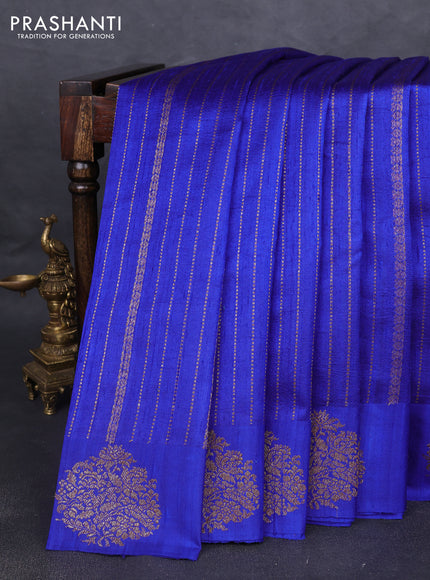 Banarasi raw silk saree blue with allover thread & zari weaves and woven butta border