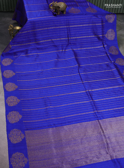 Banarasi raw silk saree blue with allover thread & zari weaves and woven butta border