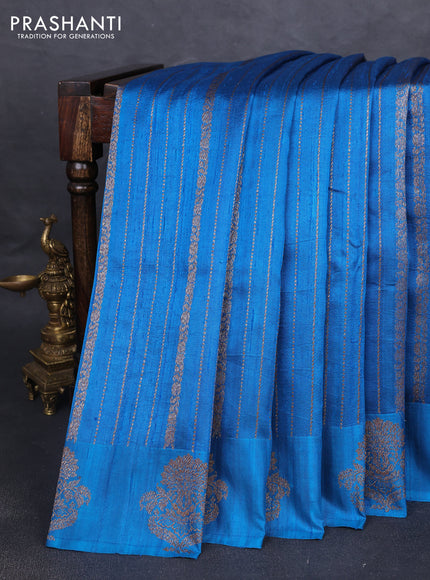 Banarasi raw silk saree cs blue with allover thread & zari weaves and woven butta border