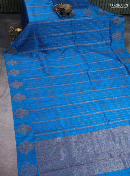 Banarasi raw silk saree cs blue with allover thread & zari weaves and woven butta border