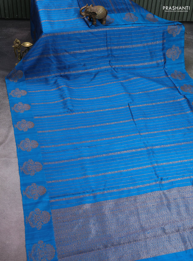 Banarasi raw silk saree cs blue with allover thread & zari weaves and woven butta border