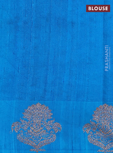 Banarasi raw silk saree cs blue with allover thread & zari weaves and woven butta border