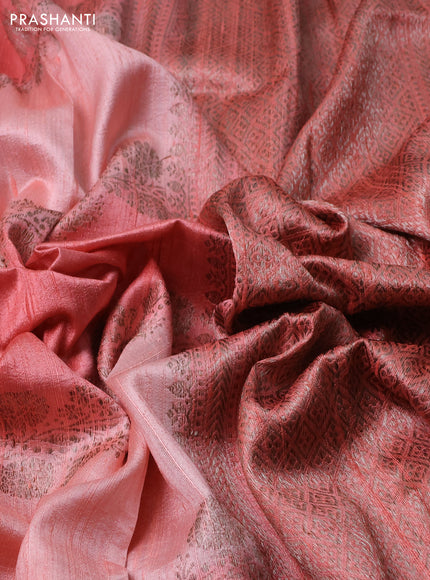 Banarasi raw silk saree peach shade with allover rangat weaves in borderless style