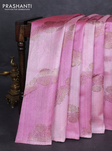 Banarasi raw silk saree light pink with allover rangat weaves in borderless style
