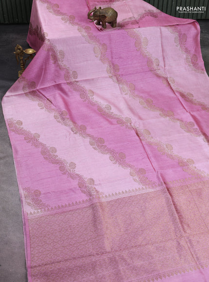 Banarasi raw silk saree light pink with allover rangat weaves in borderless style