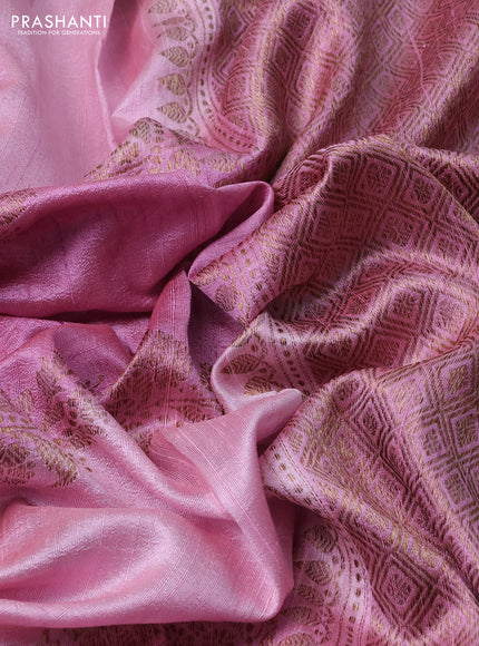 Banarasi raw silk saree light pink with allover rangat weaves in borderless style