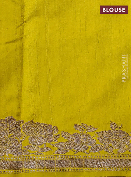 Banarasi raw silk saree lime yellow with thread & zari woven buttas and woven border