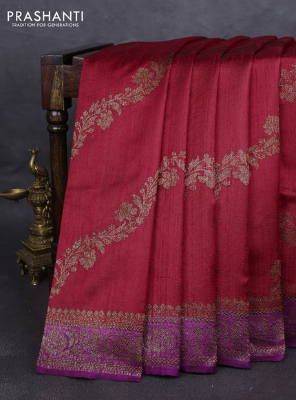 Banarasi raw silk saree red and purple with thread & zari woven buttas and woven border