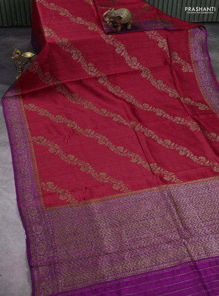 Banarasi raw silk saree red and purple with thread & zari woven buttas and woven border