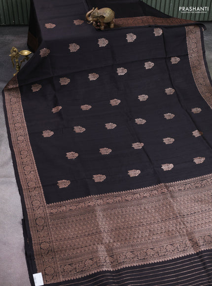 Banarasi raw silk saree black with thread & zari woven buttas and woven border