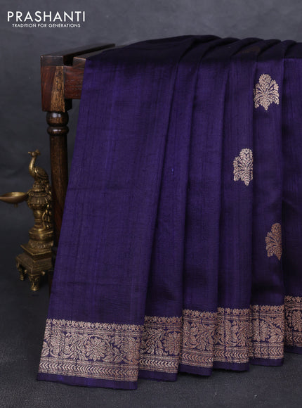 Banarasi raw silk saree navy blue with thread & zari woven buttas and woven border