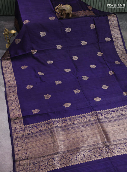 Banarasi raw silk saree navy blue with thread & zari woven buttas and woven border