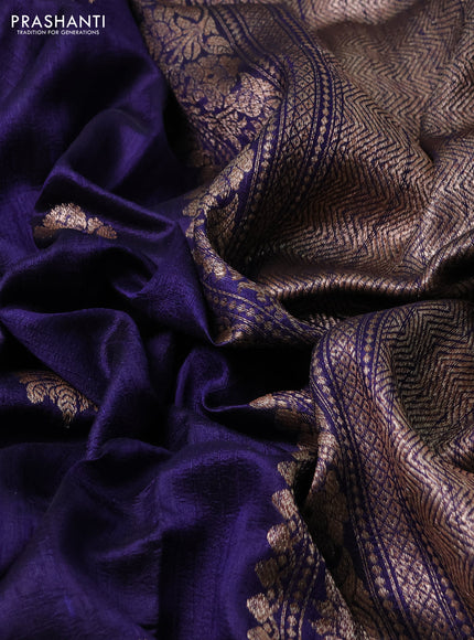 Banarasi raw silk saree navy blue with thread & zari woven buttas and woven border