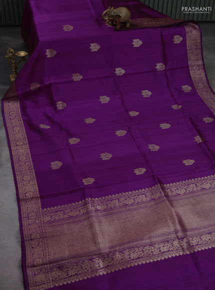 Banarasi raw silk saree purple with thread & zari woven buttas and woven border
