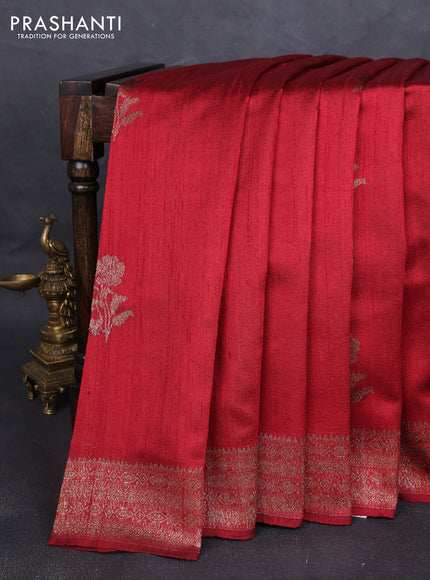 Banarasi raw silk saree maroon with thread & zari woven buttas and woven border