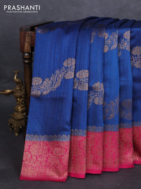 Banarasi raw silk saree peacock blue and pink with allover thread & zari weaves and woven border