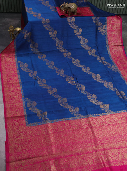 Banarasi raw silk saree peacock blue and pink with allover thread & zari weaves and woven border