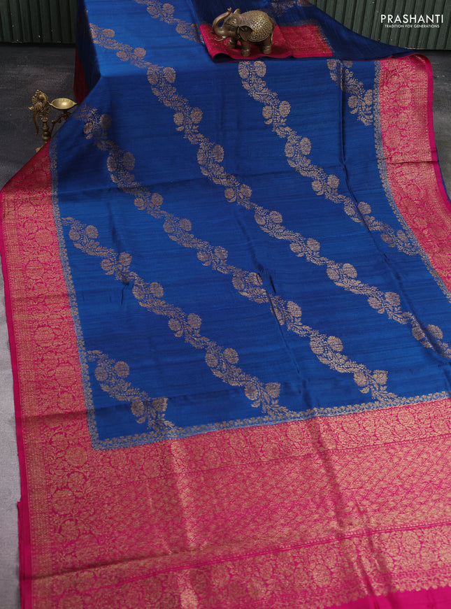 Banarasi raw silk saree peacock blue and pink with allover thread & zari weaves and woven border