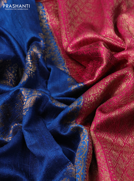 Banarasi raw silk saree peacock blue and pink with allover thread & zari weaves and woven border