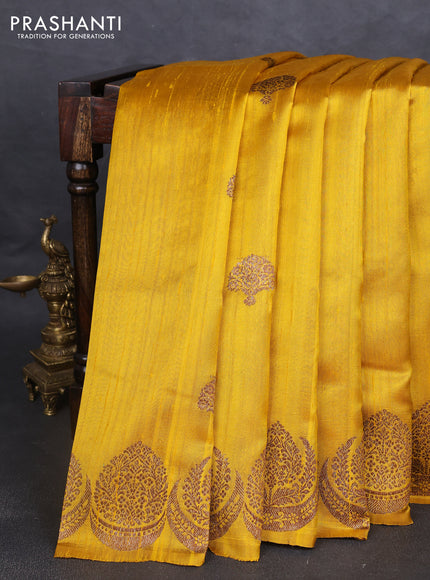 Banarasi raw silk saree yellow with thread & zari woven buttas and woven border