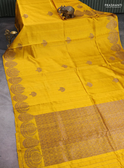 Banarasi raw silk saree yellow with thread & zari woven buttas and woven border