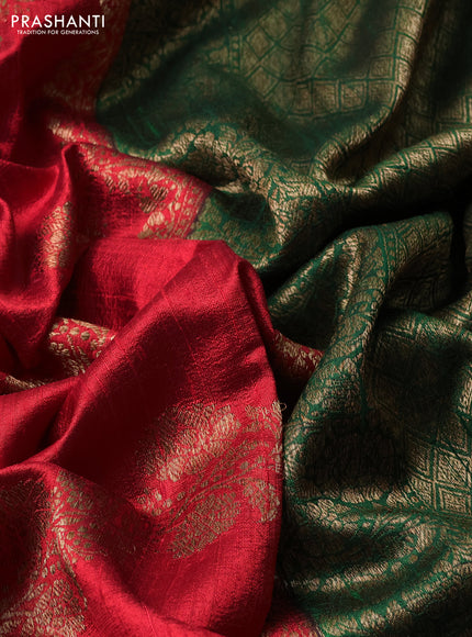 Banarasi raw silk saree red and bottle green with allover thread & zari weaves and woven border