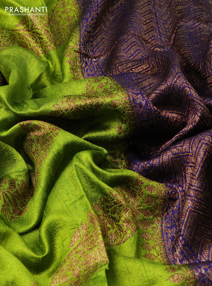 Banarasi raw silk saree light green and dark blue with allover thread & zari weaves and woven border