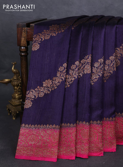 Banarasi raw silk saree deep violet and pink with allover thread & zari weaves and woven border