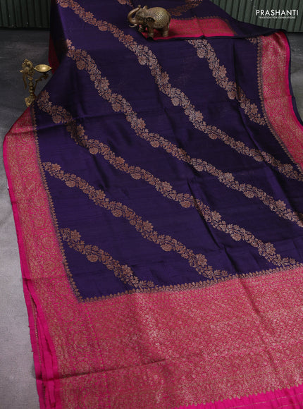 Banarasi raw silk saree deep violet and pink with allover thread & zari weaves and woven border