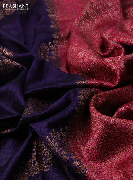 Banarasi raw silk saree deep violet and pink with allover thread & zari weaves and woven border