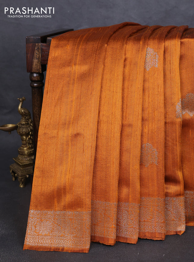 Banarasi raw silk saree dark mustard with thread & zari woven buttas and woven border