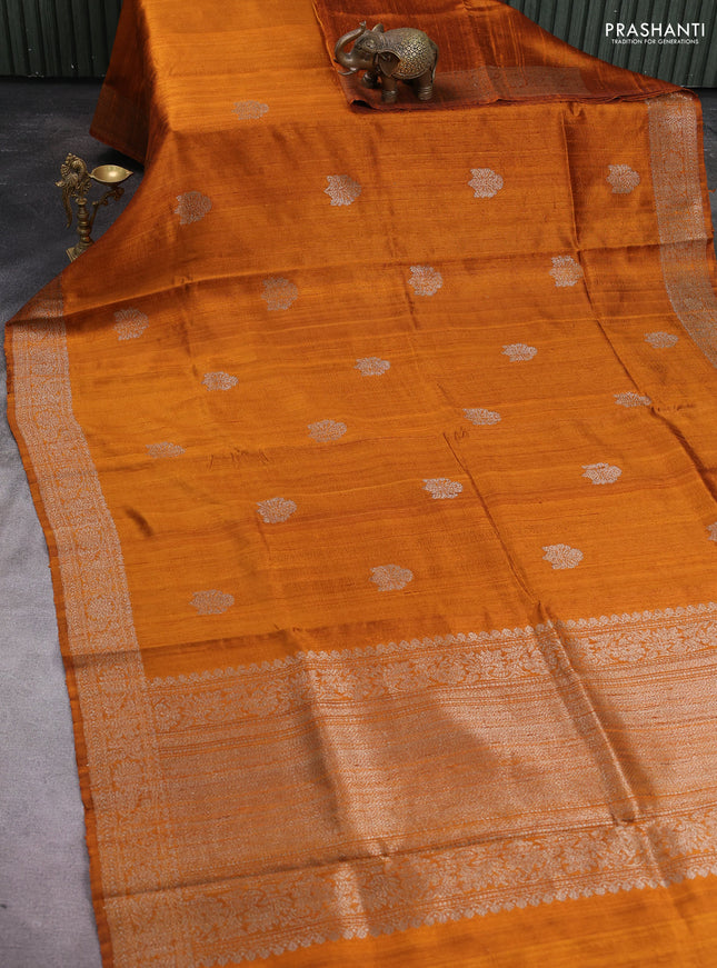 Banarasi raw silk saree dark mustard with thread & zari woven buttas and woven border