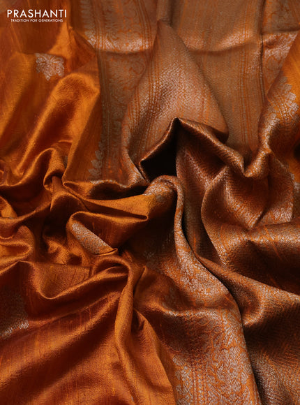 Banarasi raw silk saree dark mustard with thread & zari woven buttas and woven border