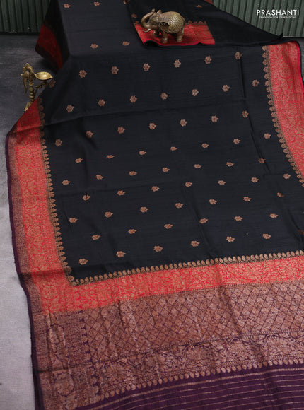 Banarasi raw silk saree black and maroon wine shade with thread & zari woven buttas and woven border