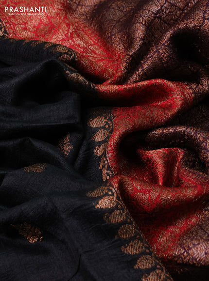 Banarasi raw silk saree black and maroon wine shade with thread & zari woven buttas and woven border