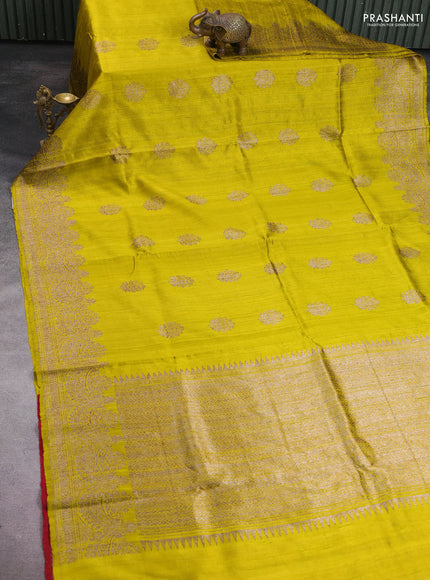 Banarasi raw silk saree lime yellow with thread & zari woven buttas and woven border