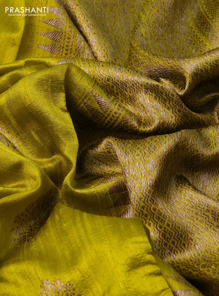 Banarasi raw silk saree lime yellow with thread & zari woven buttas and woven border