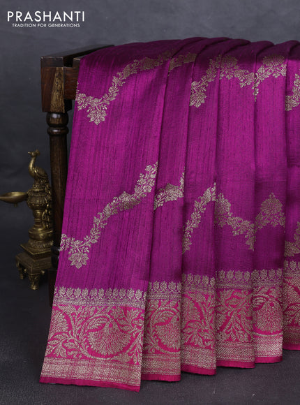 Banarasi raw silk saree purple and pink with allover thread & zari weaves and woven border