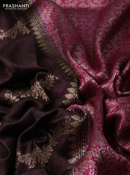 Banarasi raw silk saree coffee brown and magenta pink with allover thread & zari weaves and woven border