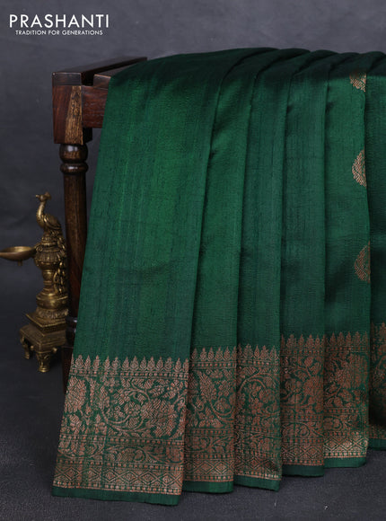 Banarasi raw silk saree bottle green and pink with thread & zari woven buttas and long woven border