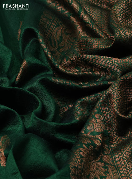 Banarasi raw silk saree bottle green and pink with thread & zari woven buttas and long woven border
