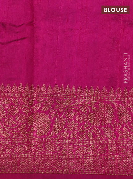 Banarasi raw silk saree bottle green and pink with thread & zari woven buttas and long woven border